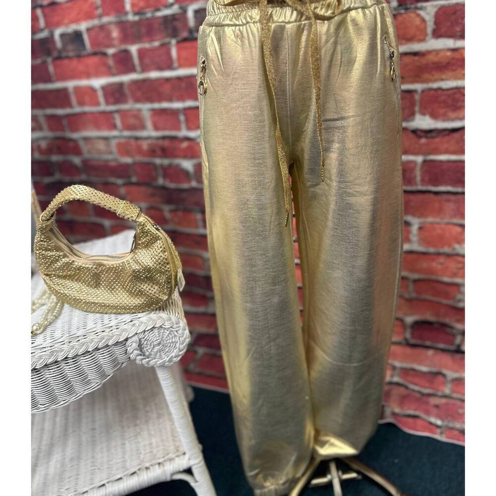 NEW TEMPO PARIS women's metallic jogger pants in gold